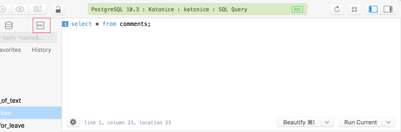 Open SQL query editor