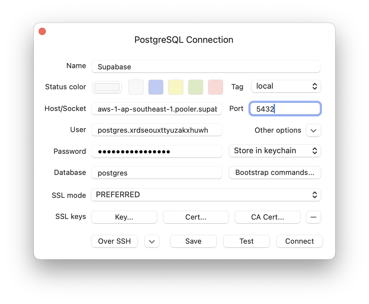 Configure in TablePlus