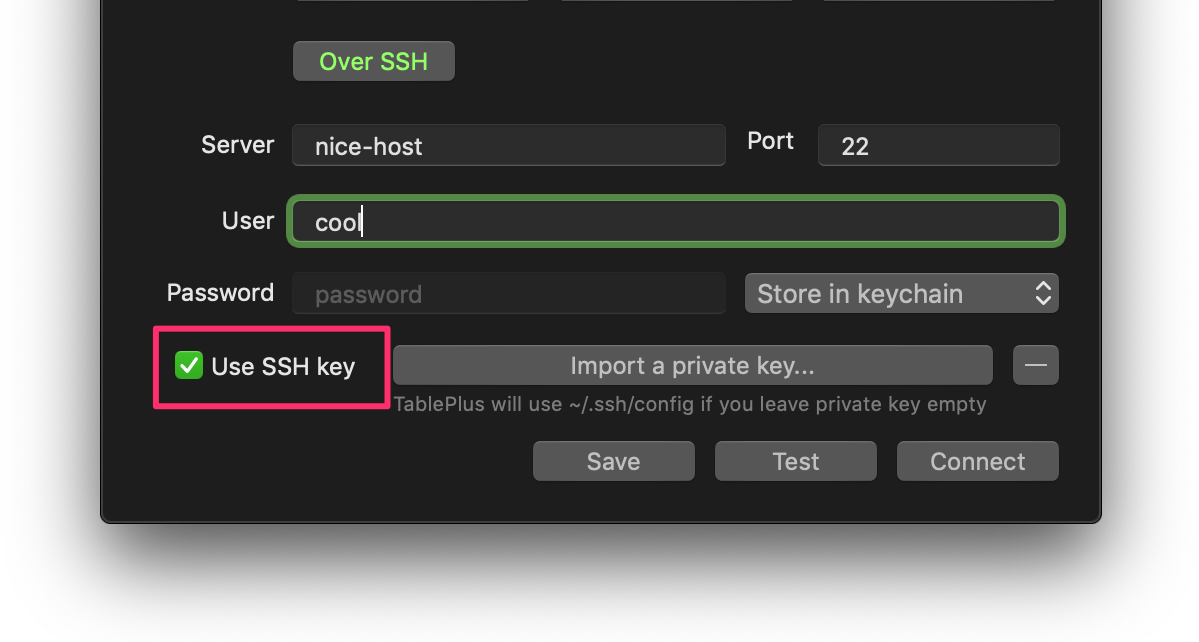 Failed to connect to the database via SSH using TablePlus